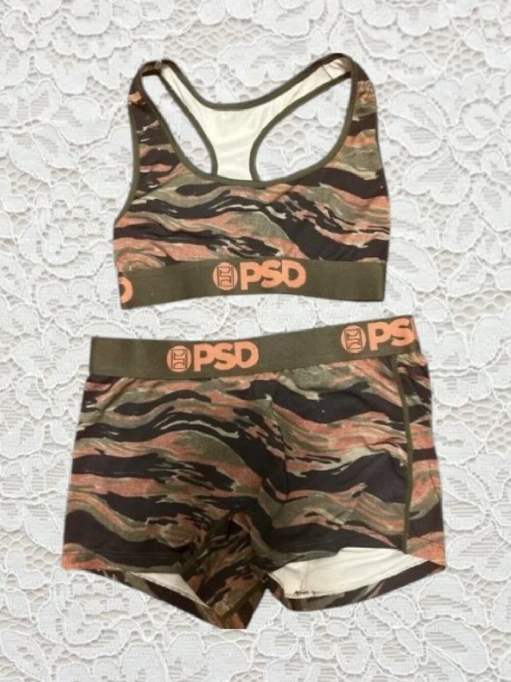 PSD Sommar Ray Collab Tiger Camo Sports Bra & Shorts Set